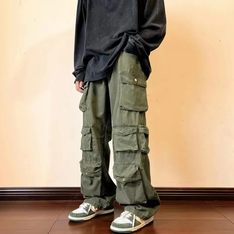 sanyamk Y2k Hip-hop Cargo Pants Multi-pockets Tooling Pant Harajuku Men's Vintage Loose Wide Leg Pants Streetwear Casual Trousers