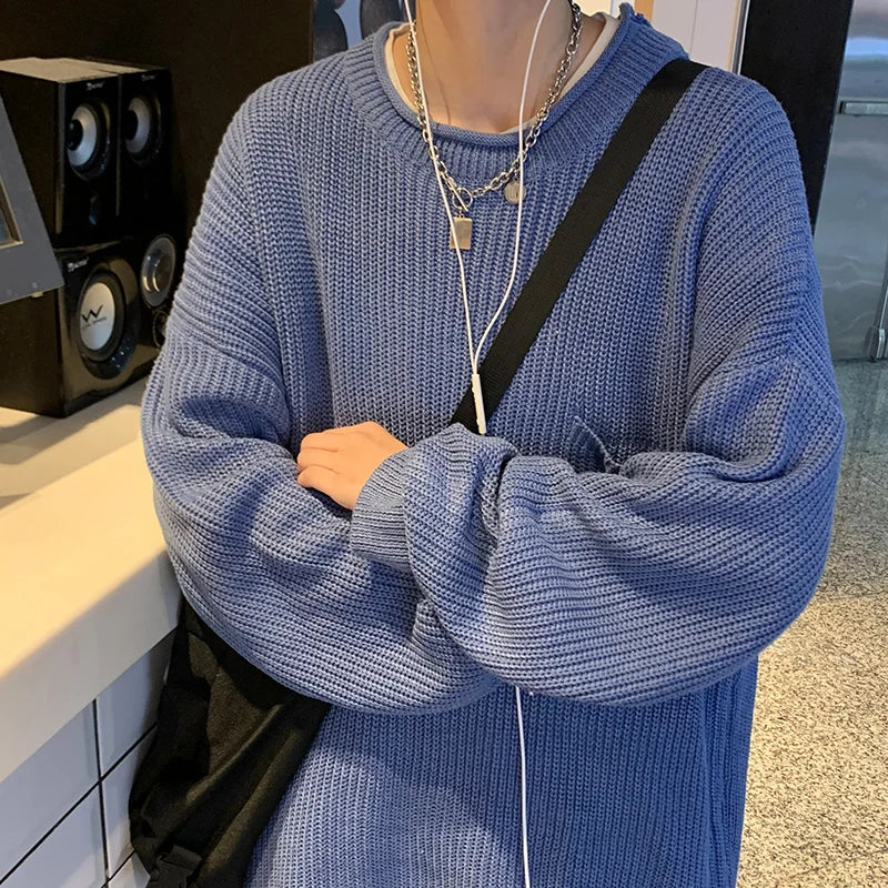 sanyamk - Winter Men's Sweaters O-neck New Streetwear Casual Fashion Knitting Pullovers Plus Size Male Sweaters 3XL-M Black/Gray/Blue