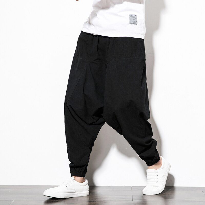 Bonsir Chinese Style Harem Pants Men Streetwear Casual Joggers Mens Pants Cotton Linen Sweatpants Ankle-length Men Trousers M-5XL