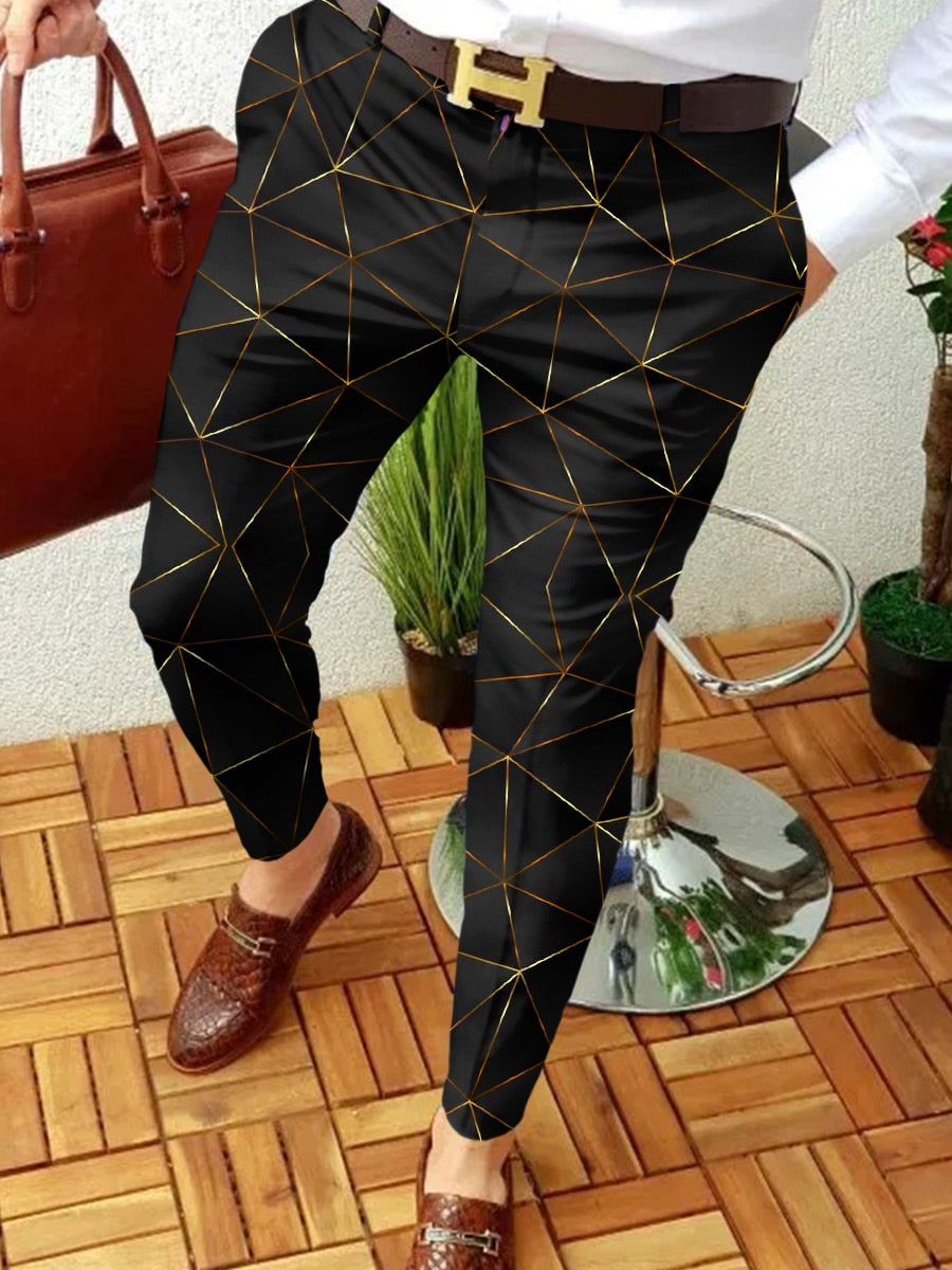 sanyamk New Smart Casual Fashion Men's Pants polka dot pattern Pants Thin Mid Waist Jogger Casual Trousers Suit Pants