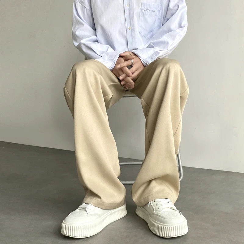 sanyamk - Khaki Black Suit Pants Men Fashion Social Mens Dress Pants Korean Loose Wide Leg Pants Mens Straight Casual Trousers M-2XL