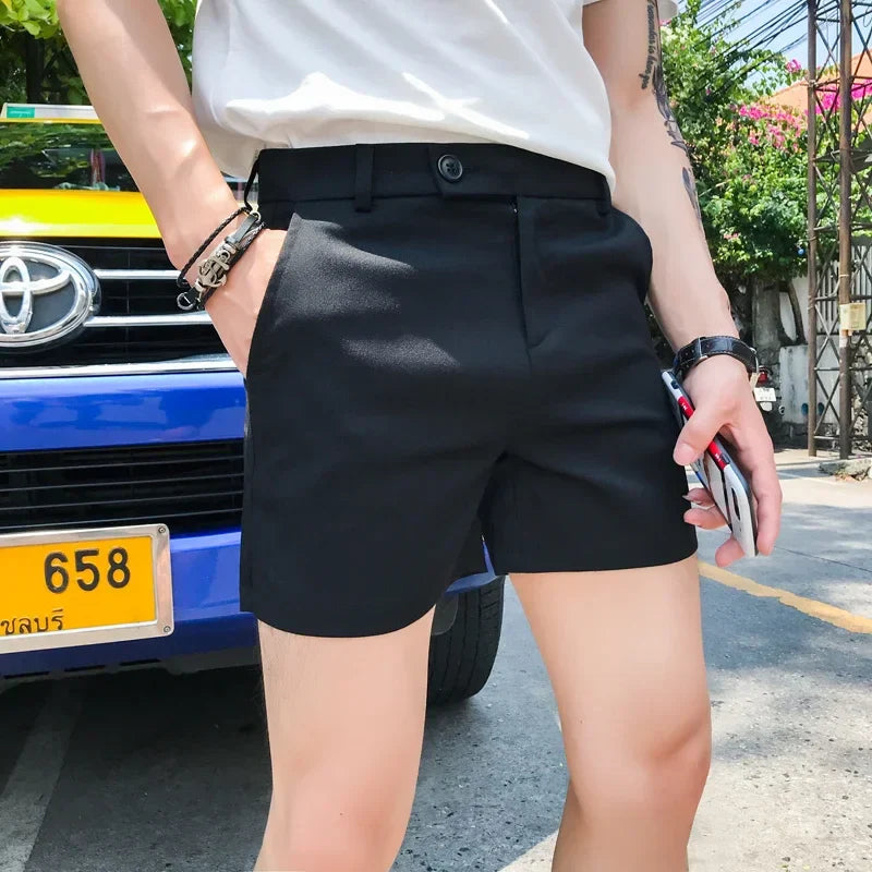 sanyamk - Summer Slim Fit Fashion Solid Straight Shorts Men Clothing Simple Match Casual Business Suit Short Homme Streetwear S-3XL