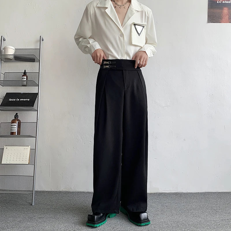 sanyamk Black Suit Pants Men Oversized Fashion Social Mens Dress Pants Korean Loose Straight Wide Leg Pants Mens Office Formal Trousers