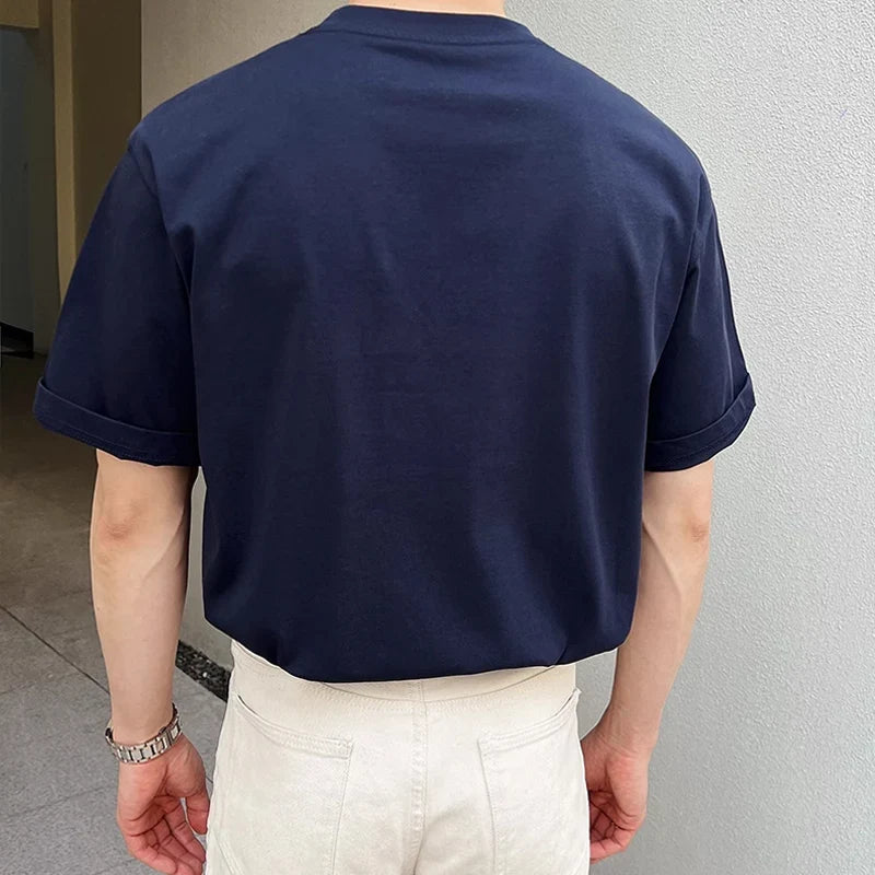 sanyamk - Trendy Pockets Pure Color Cotton T Shirt Men Short Sleeve O Neck Casual Tees For Male Summer Fashion Simple Loose Mens T-shirts