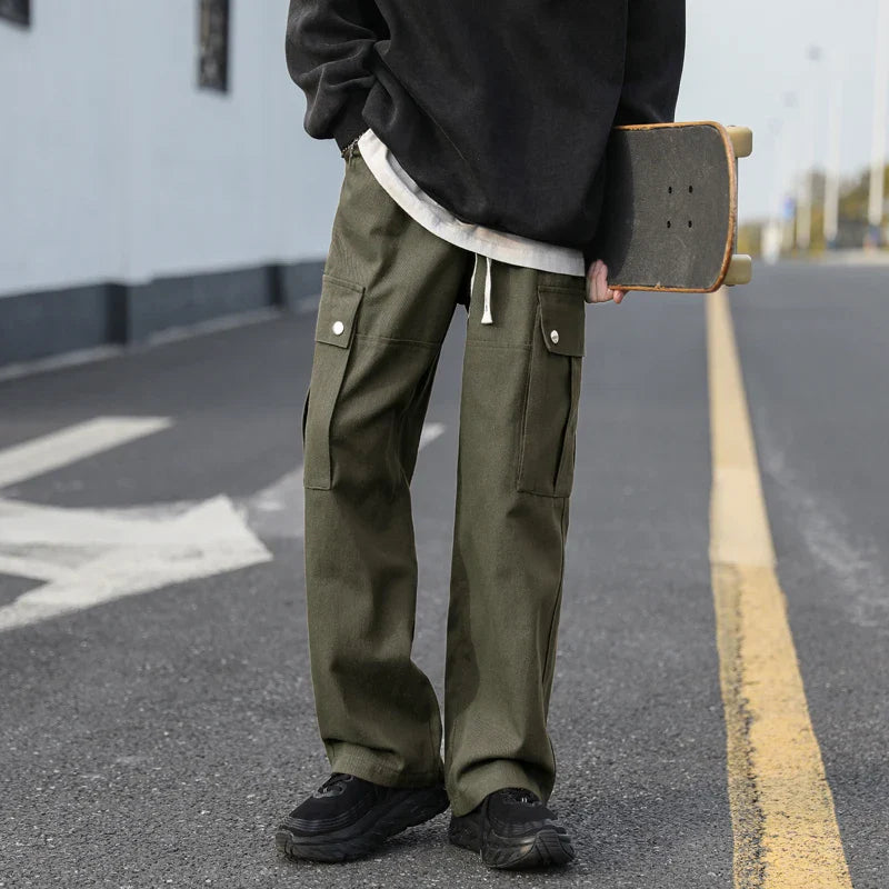 sanyamk - Casual Cargo Pants Men's Streetwear Vintage Trousers Hip-hop Overalls Fashion Loose Straight Wide Leg Pants Men