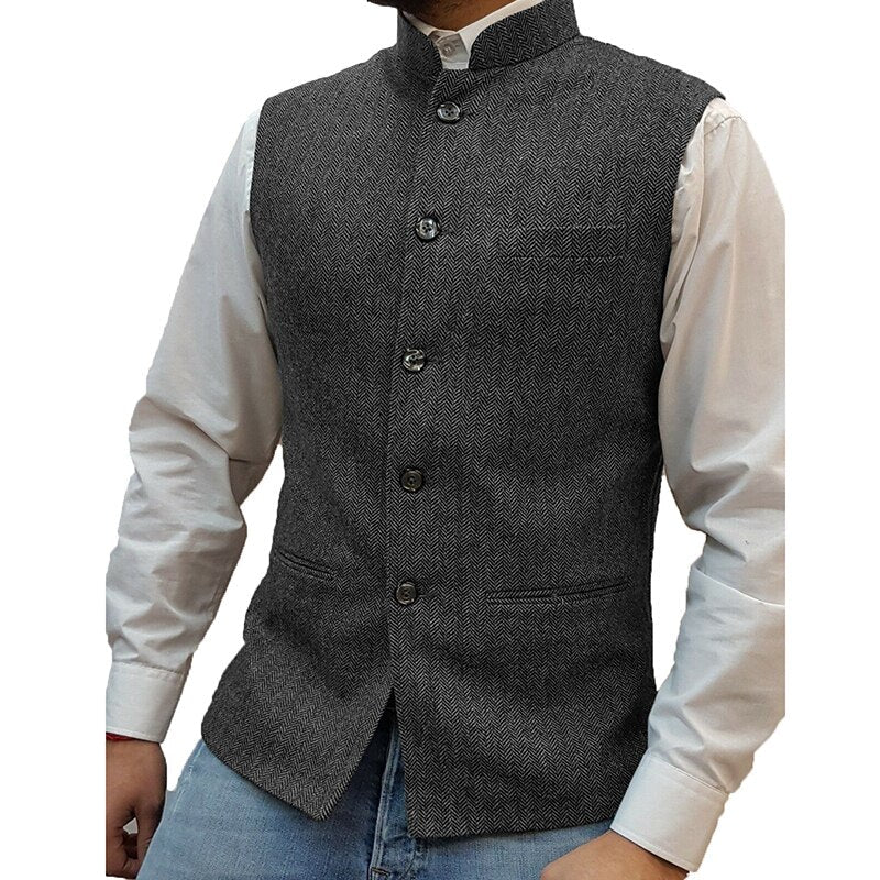 sanyamk Casual Sleeveless Single Breasted Vest Blazers Mens Vintage Solid Stand Collar Suit Cardigan Men Autumn Formal Fashion Outerwear