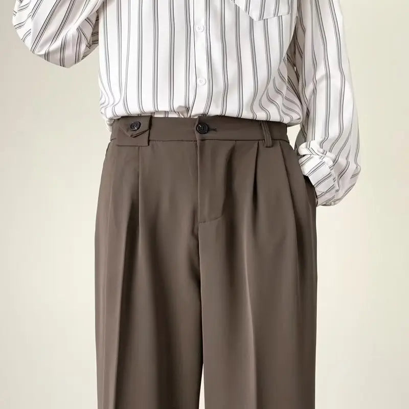 sanyamk Brown Black Suit Pants Men Fashion Social Mens Dress Pants Korean Loose Straight Wide Leg Pants Mens Office Formal Trousers
