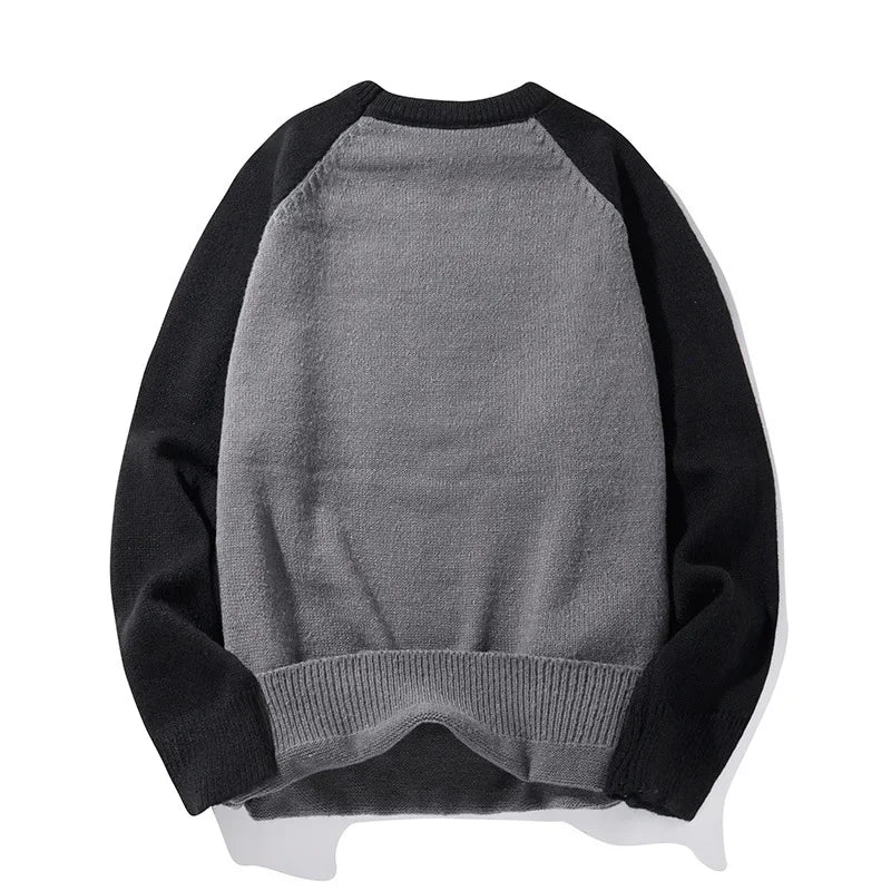 BONSIR - Crew Neck Sweater Men's Autumn and Winter Contrast Pullover Warm Bottom Shirt Casual Woolen Clothes Knitwear