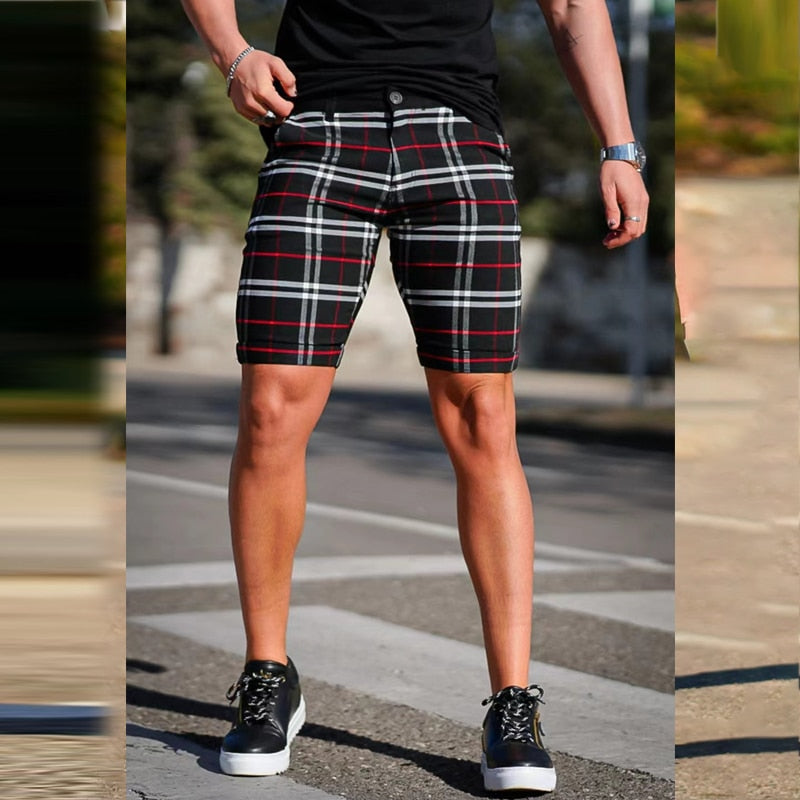 Bonsir Vintage Plaid Printed Slim Fit Shorts Men's 2023 Spring Summer Streetwear Fashion Mid Waist Button Short Pant Men Leisure Shorts