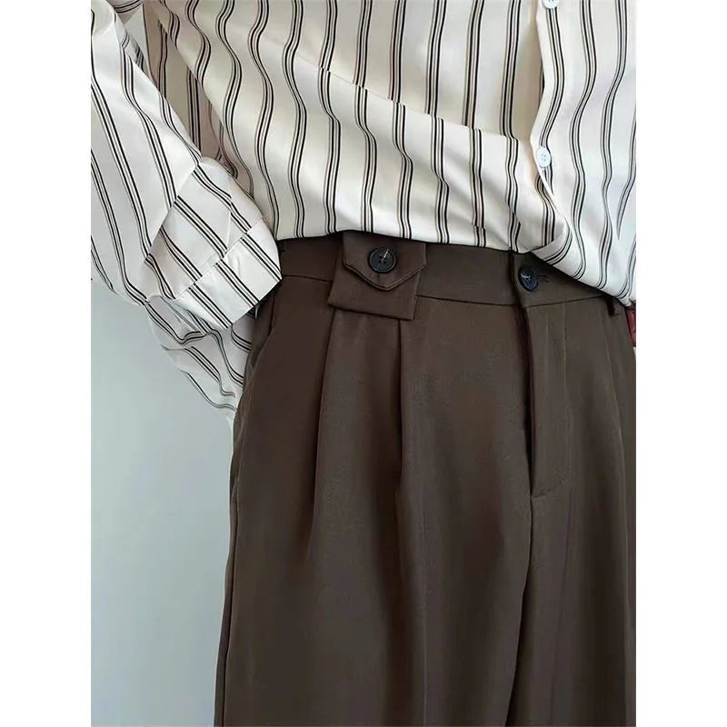 sanyamk Brown Suit Pants Men Fashion Social Mens Dress Pants Korean Loose Casual Straight Trousers Mens Office Formal Pants M-3XL