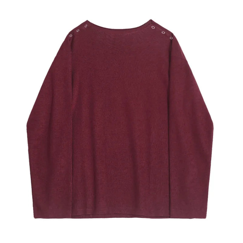 sanyamk - Niche Design Men's T-shirts Round Collar Casual Metal Button Tees Long Sleeve Loose Solid Color Male Top New Fashion 9C7904