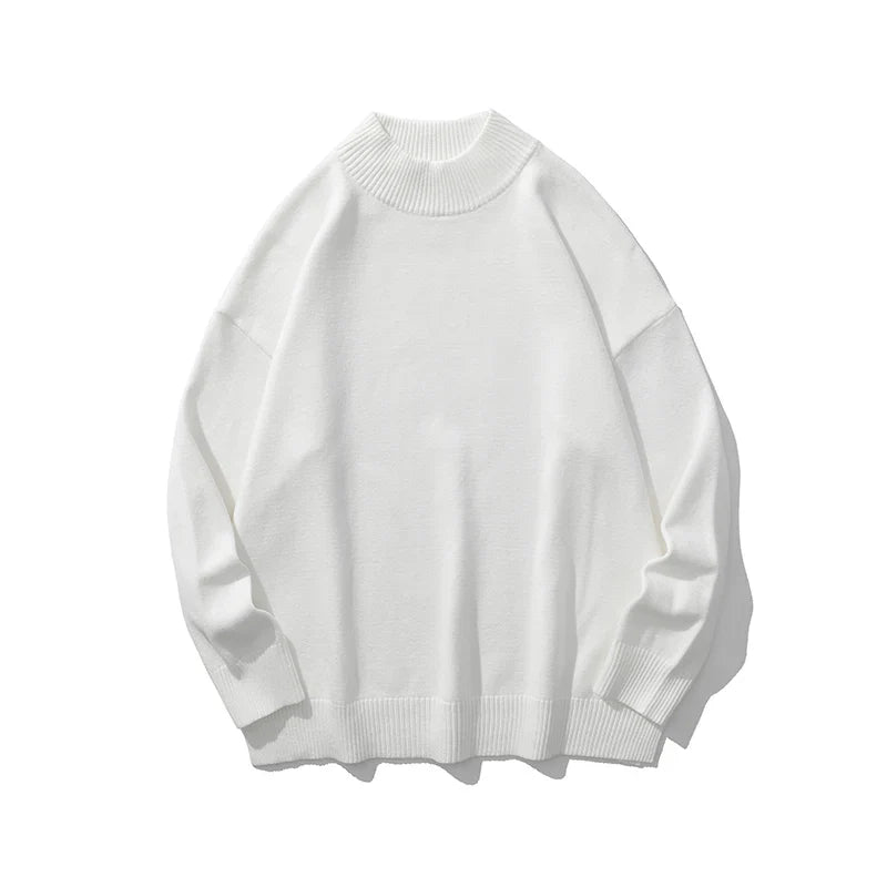 BONSIR - Men's Half High Collar Sweaters Autumn and Winter Standard Bottom Trendy All-match Solid Color Long Sleeved Loose Knitted Tops