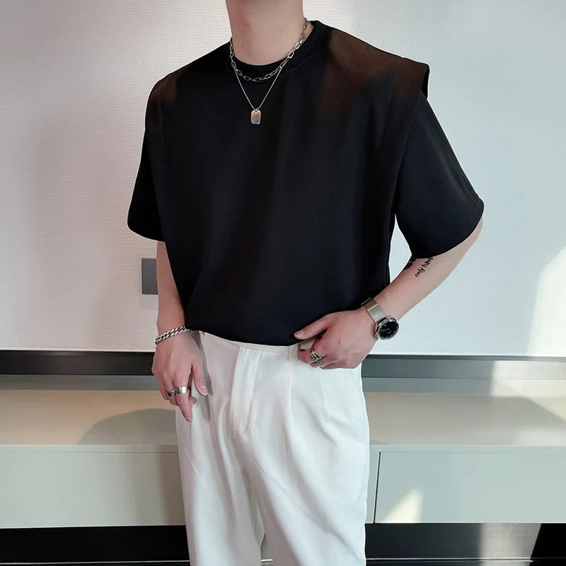 sanyamk - Summer Short Sleeve T-shirt Men Fashion Black White Oversized T Shirt Men Streetwear Korean Loose Round Neck Tshirt Mens Top