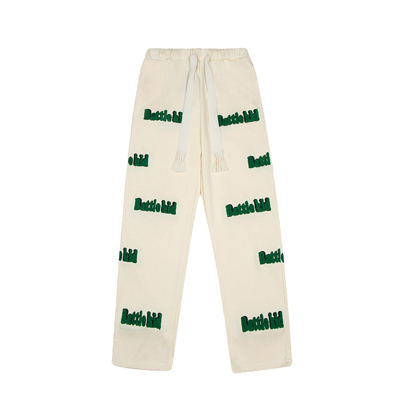 sanyamk Harajuku Letter Embroidery Spliced Retro Denim Trousers Mens and Womens Drawstring Straight Oversized Casual Jeans Pants