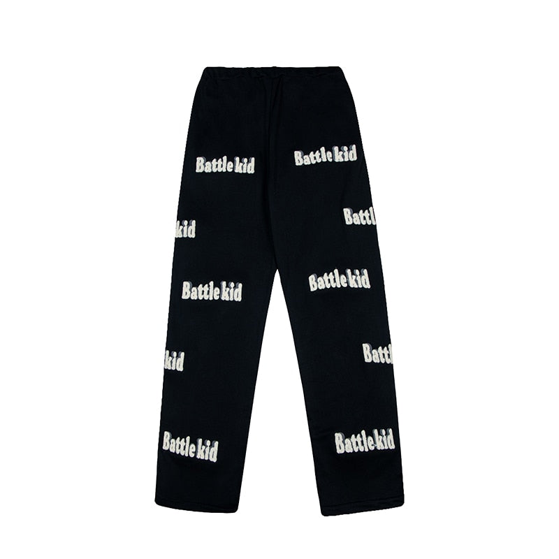 sanyamk Harajuku Letter Embroidery Spliced Retro Denim Trousers Mens and Womens Drawstring Straight Oversized Casual Jeans Pants