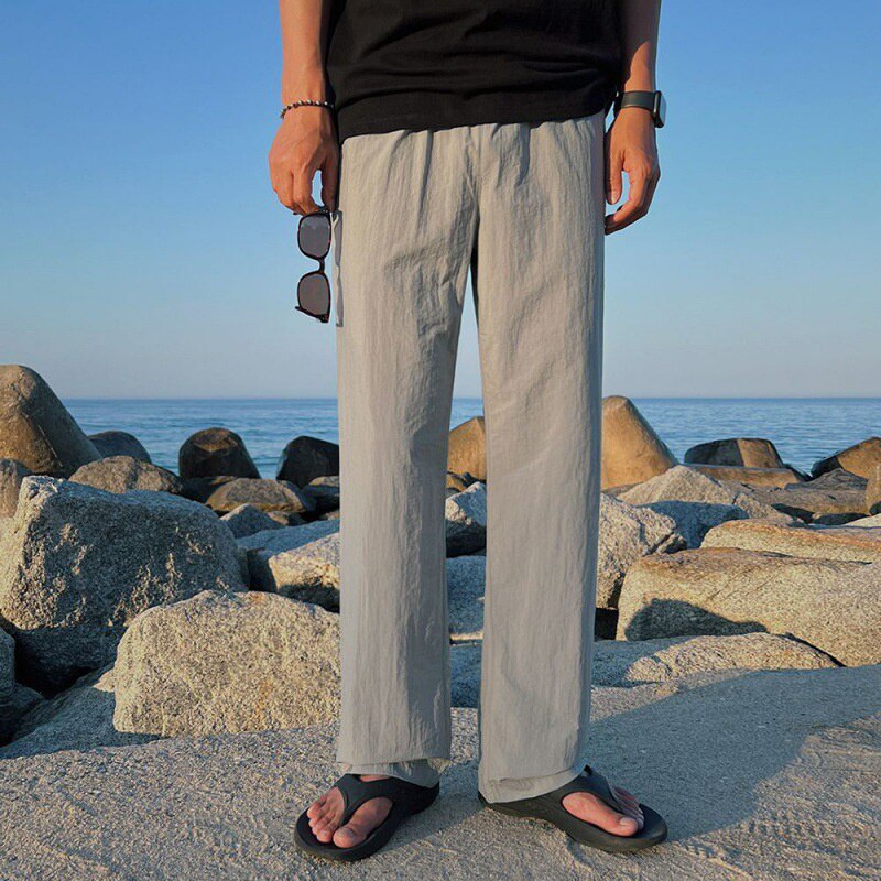 sanyamk Men's Fashion Casual Straight Pant Summer Thin Solid Color Versatile Trousers Vintage Male Wide Leg Korean Streetwear