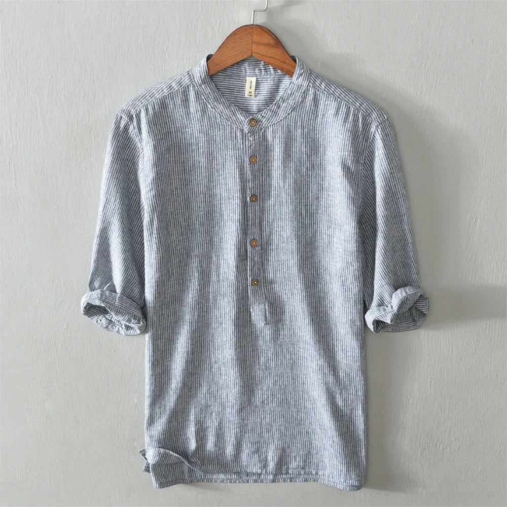 sanyamk - Cotton Linen T Shirt Men Women 2024 Spring Summer New Khaki V-neck Striped Thin Short Sleeve T-shirts Casual Breathable Top Tees