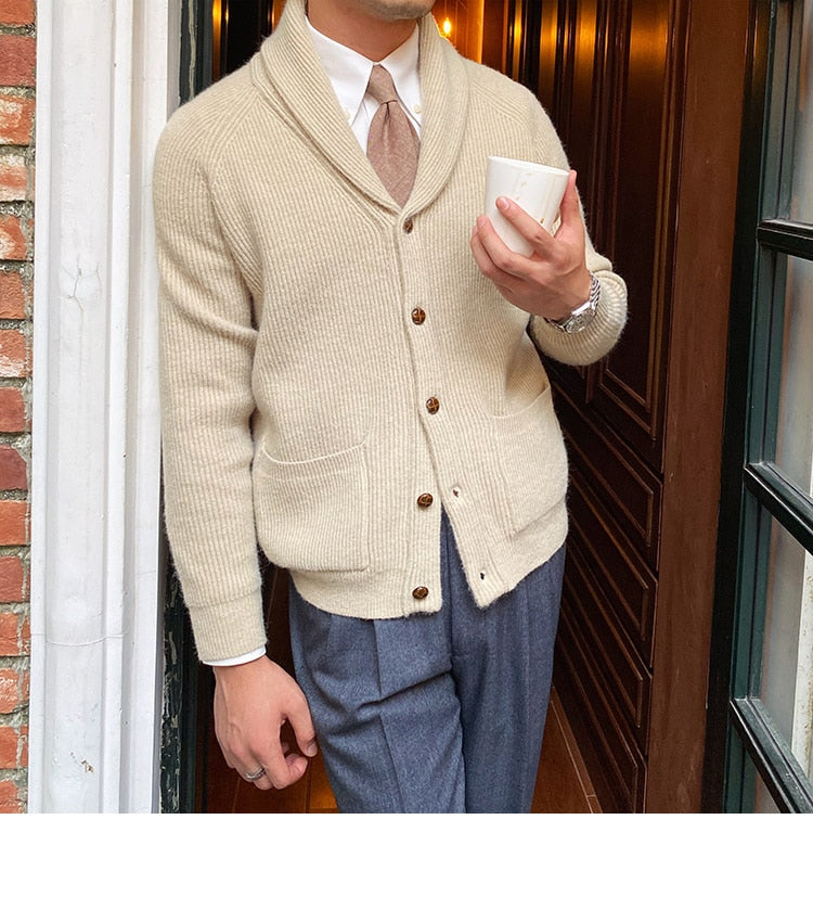 Bonsir Fall lapel Sweater Cardigan Men Knitting Pocket Sweaters Winter Warm Coat Men Single Breasted Top Cardigan Sexy Pleated Sweater