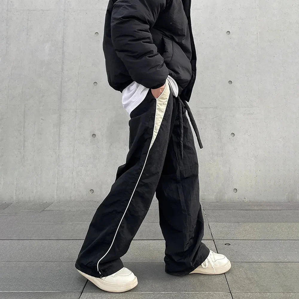 Bonsir Baggy Pants for Men Parachute Vintage Oversize Joggers Harajuku Streetwear Sweatpants Black Wide Leg Trousers Male