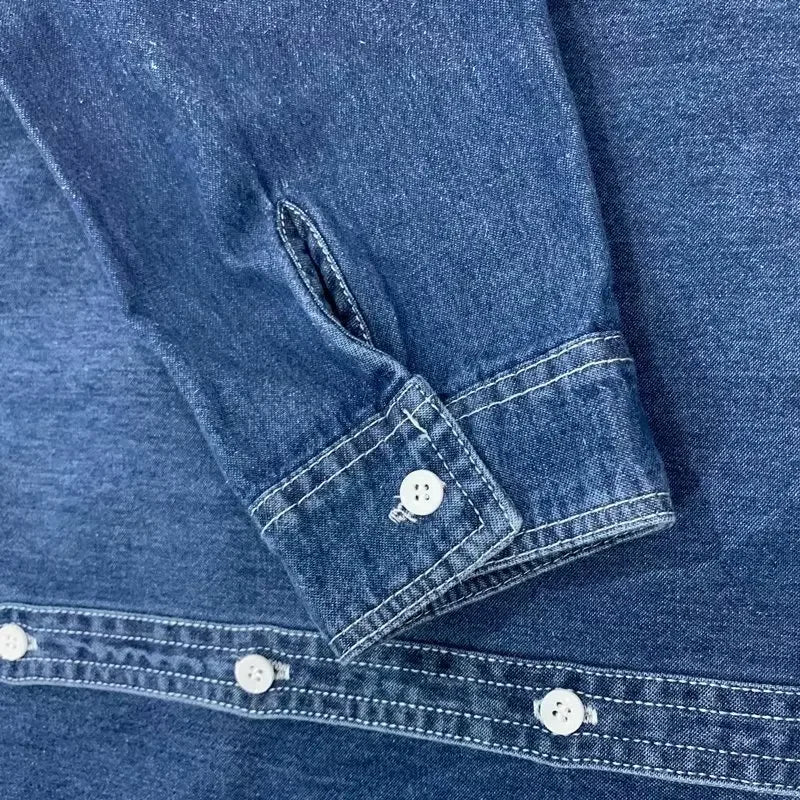 sanyamk Men's Long Sleeved Jeans Shirts Denim Shirt Fashion Classic Dress Shirts Streetwear Clothing