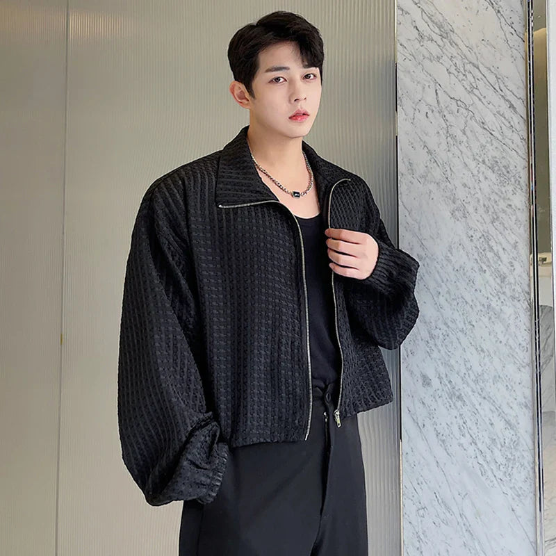 sanyamk Men's Hollow Out Design 2024 Elegant Casual Jackets Personality Thin Outerwear Short Coat Korean Fashion New Tops