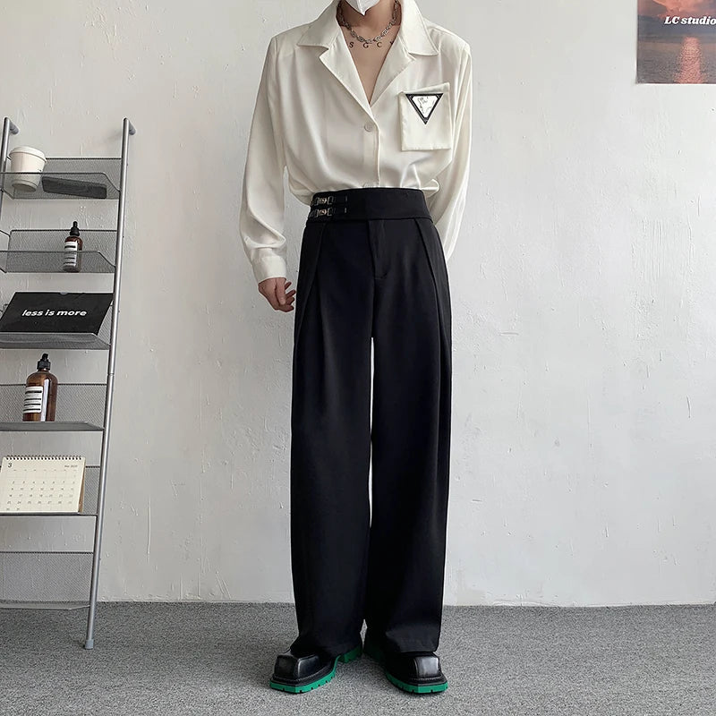 sanyamk Black Suit Pants Men Oversized Fashion Social Mens Dress Pants Korean Loose Straight Wide Leg Pants Mens Office Formal Trousers