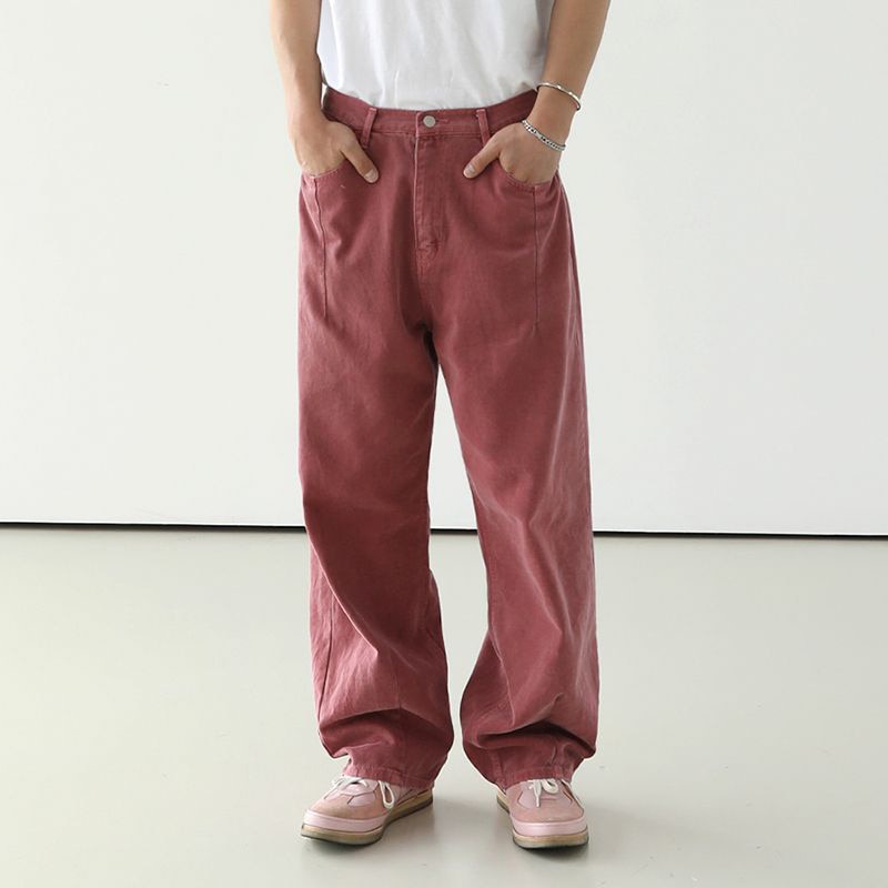 Bonsir Male High Street Jeans Men's Summer Korean Loose Washed Pocket Trousers Solid Color Straight Pants New Vintage wr8299