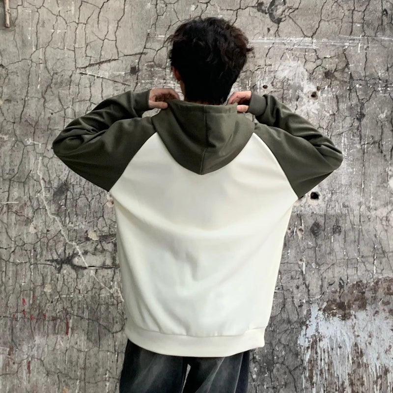 sanyamk - New Trendy Men's Hoodies Hooded Drawstring Patchwork Contrast Color Pullover Male Casual Sweatshirts Minimalist 9C7123