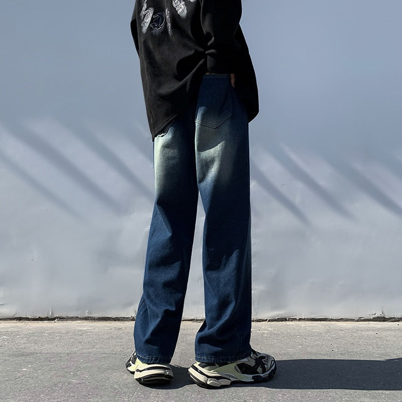 sanyamk Blue Baggy Jeans Men Fashion Retro Pocket Straight Jeans Men Japanese Streetwear Loose Denim Pants Mens Trousers S-3XL