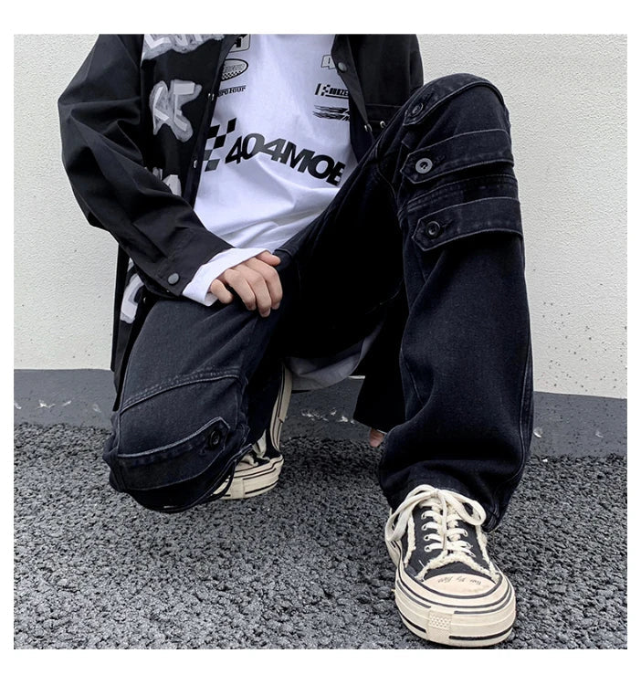 Bonsir American Style High Street Niche Style Zipper Jeans Men Trendy Brand Fried Street Loose Straight Tube Work Pants Design Sense
