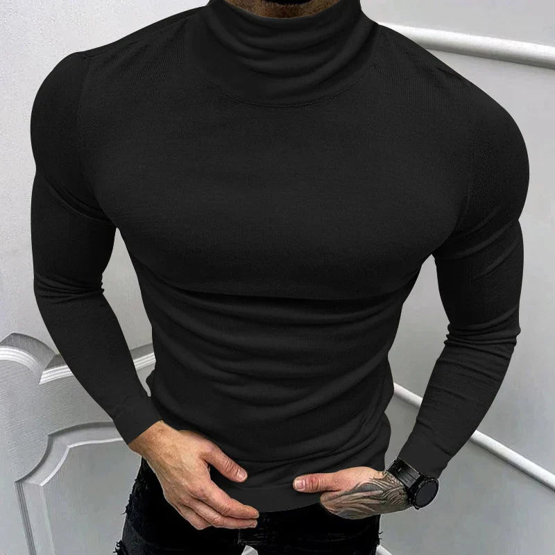 BONSIR - 2024 Spring Fall Casual Solid Color Basic T-shirt Men Clothing T Shirt Luxury Men's T Shirts Turtleneck Long Sleeve Slim Tops