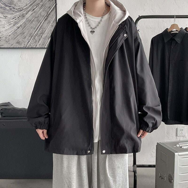 sanyamk Autumn 3 Color Hooded Jacket Men Fashion Oversized Casual Track Jackets Mens Streetwear Hip Hop Loose Bomber Jacket Men M-5XL