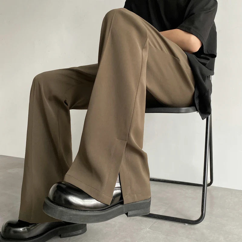 sanyamk Brown Black Suit Pants Men Fashion Social Mens Dress Pants Korean Loose Straight Casual Flared Pants Mens Office Formal Trousers