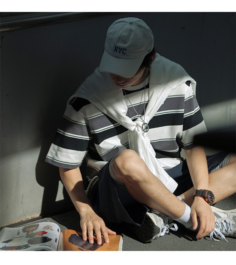 Bonsir Unisex Retro Striped t-Shirt hip hop Oversized Couple Aesthetic Harajuku Clothes Tee Punk Emo Top Urban Streetwear Y2k Top
