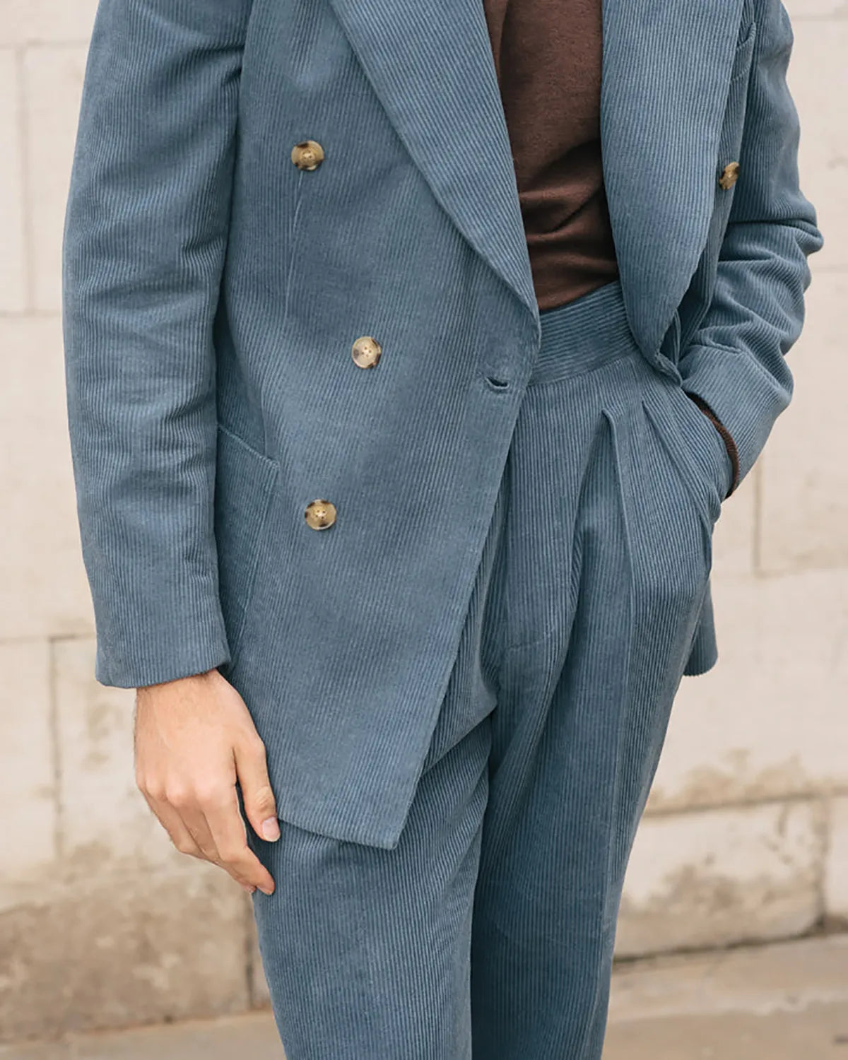 sanyamk Corduroy Men's Suits Tailored 2 Pieces Blazer Pants Double Breasted Peaked Lapel Formal Plus Size Slim Fit Custom Made Plus Size