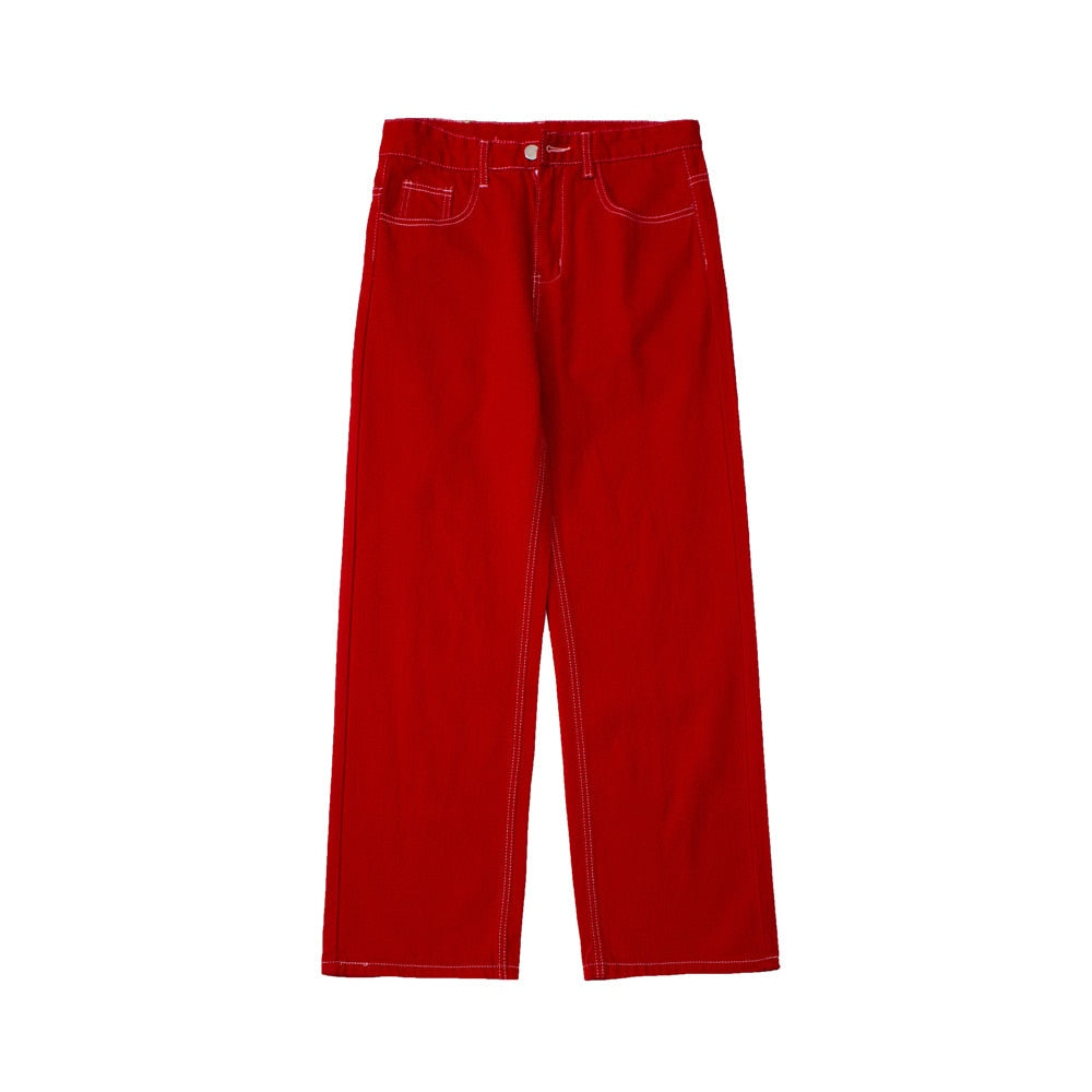 sanyamk y2k baggy men clothing Stitch Denim Pants Mens High Street Wide Leg Pants Streetwear Loose Jeans Casual Trousers Men