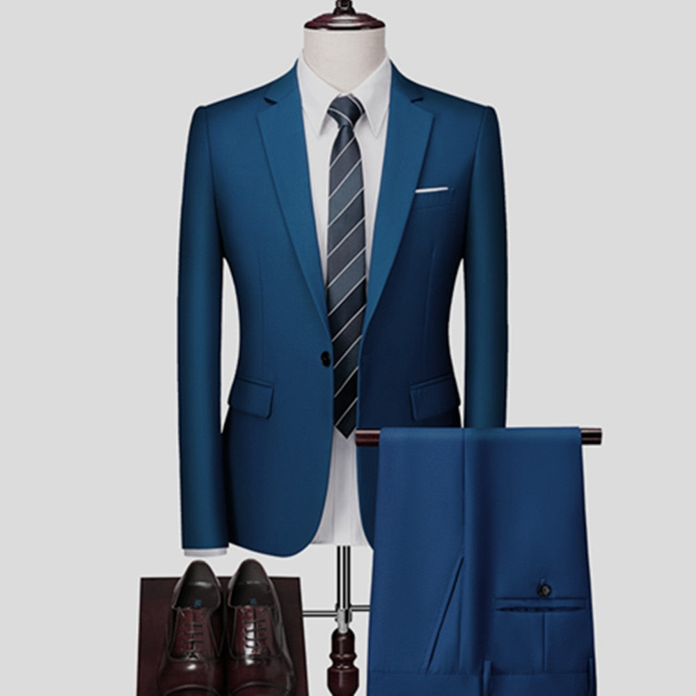 Men's Suit 2 Piece Set Blazers Pants Classic Business Gentleman Formal Groom Wedding Dress Plus Size High Quality Suit 6XL