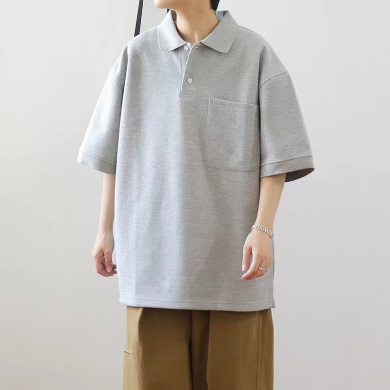Bonsir Summer Men's Japanese Style Vintage Solid Color T-shirts Loose Casual Lapel Collar Short Sleeve Tshirt High-quality T Shirt