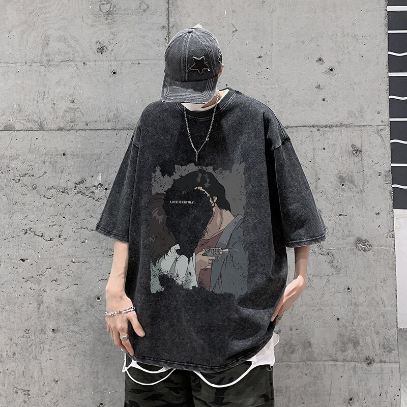 sanyamk Heart Printed Summer Vintage T-shirt for Men New Graphic Letter T Shirts Streetwear Harajuku Oversized 5XL