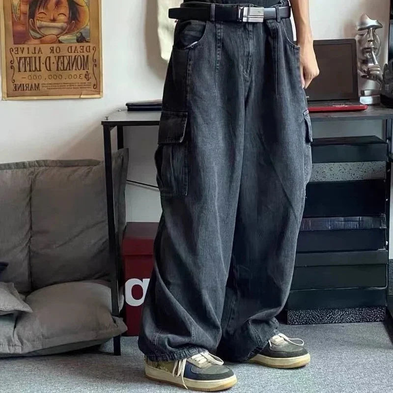 sanyamk Baggy Jeans Trousers Male Denim Pants Black Wide Leg Pants Men's Jeans Oversize Cargo Korean Streetwear Hip Hop Harajuku