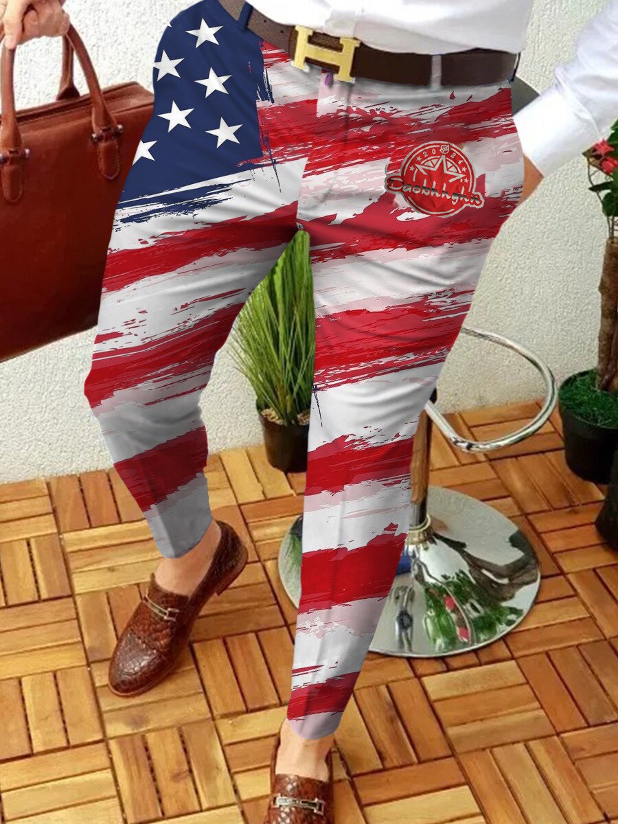 Bonsir Men Business Casual Trousers Retro Pattern Printed Straight Long Pants Spring Autumn Mens Jogging Pencil Pants Pantalones Hombre