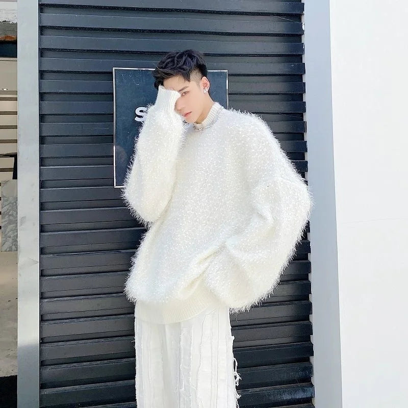 Bonsir - Thick Men Loose Casual Pullover Sweater Comfortable Fur Kinttwear Tops New Autumn Winter Chic Top Streetwear 2Y2251