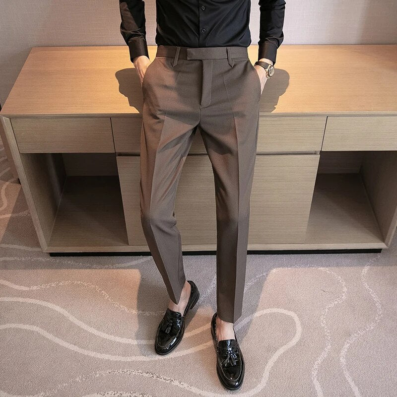 sanyamk Men Suit Pants High Quality Men Solid Color Slim Fit Dress Pants Slim Fit Office Business Men Trousers Plus Size 28-36