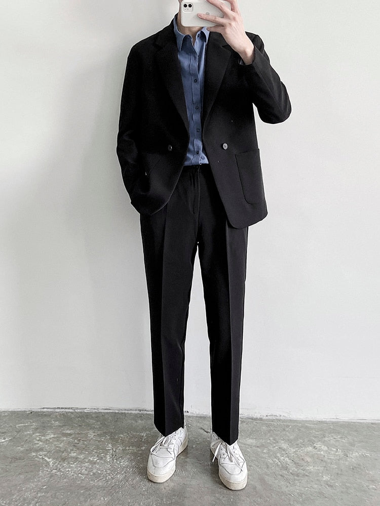 sanyamk Korean Men's Youth Casual Suit Jackets British Handsome Single Western-style Clothes Fashion Trend Black 3 Color Coats
