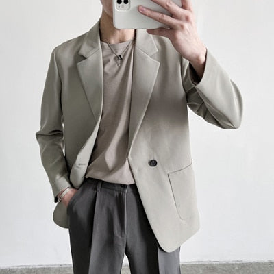 sanyamk Korean Men's Youth Casual Suit Jackets British Handsome Single Western-style Clothes Fashion Trend Black 3 Color Coats