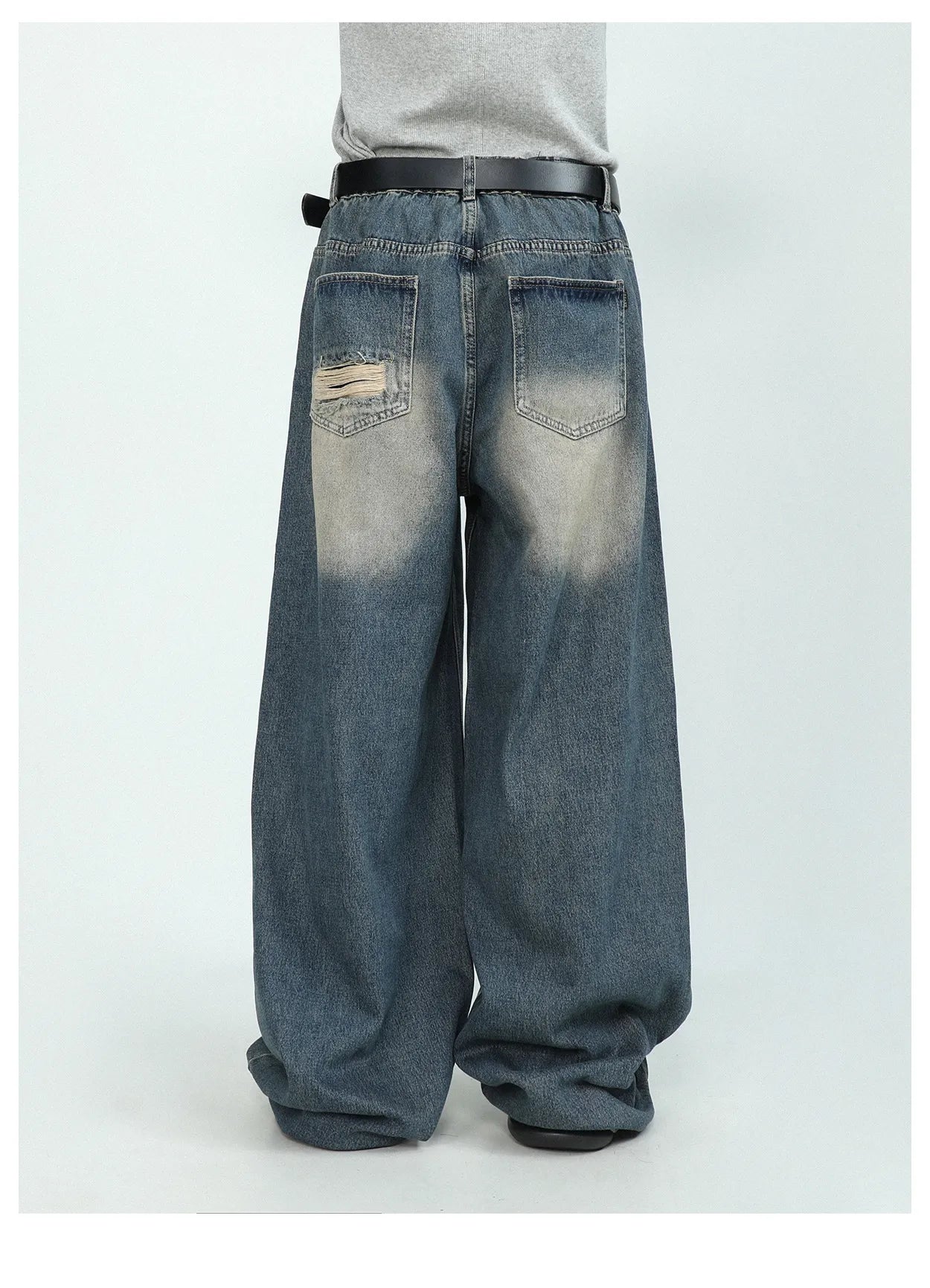 sanyamk American High end Perforated Denim Pants for Men's Design Sense Small and Loose Wide Leg Straight Leg Pants hiphop