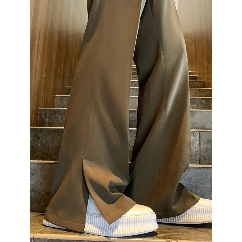 sanyamk Brown Black Baggy Suit Pants Men Fashion Social Mens Dress Pants Korean Loose Straight Flared Pants Mens Office Formal Trousers