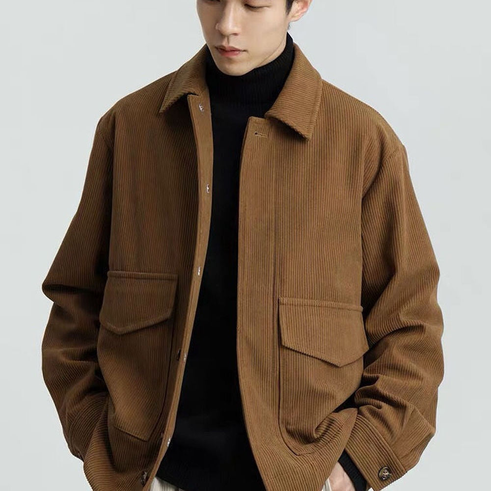 sanyamk Spring Autumn New Corduroy Casual Jacket Men's Retro All-match Student Korean Style Trendy Coat Men's Youth Outwear Black