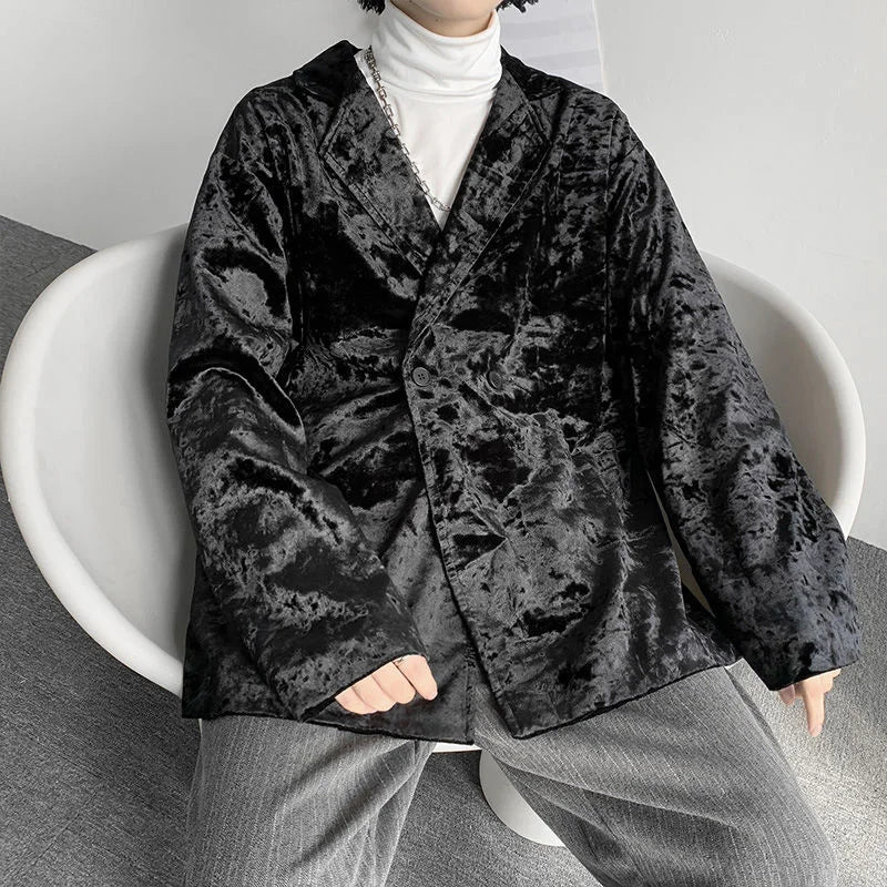 sanyamk - Chic Menswear Red Pleuche Blazers New Loose Notched Double Breasted Suit Jacket Autum Winter Loose fit Coat D0722