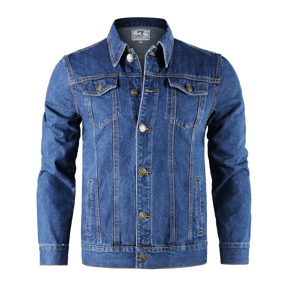 sanyamk New Cotton Denim Jacket Men Casual Solid Color Lapel Single Breasted Jeans Jacket Men Autumn Slim Fit Quality Mens Jackets